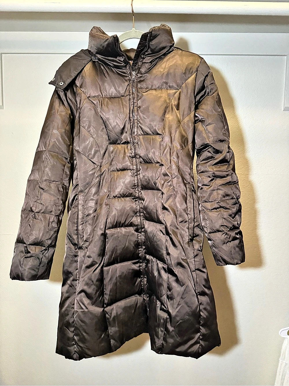 Marc New York Hooded Long Puffer Coat in Brown